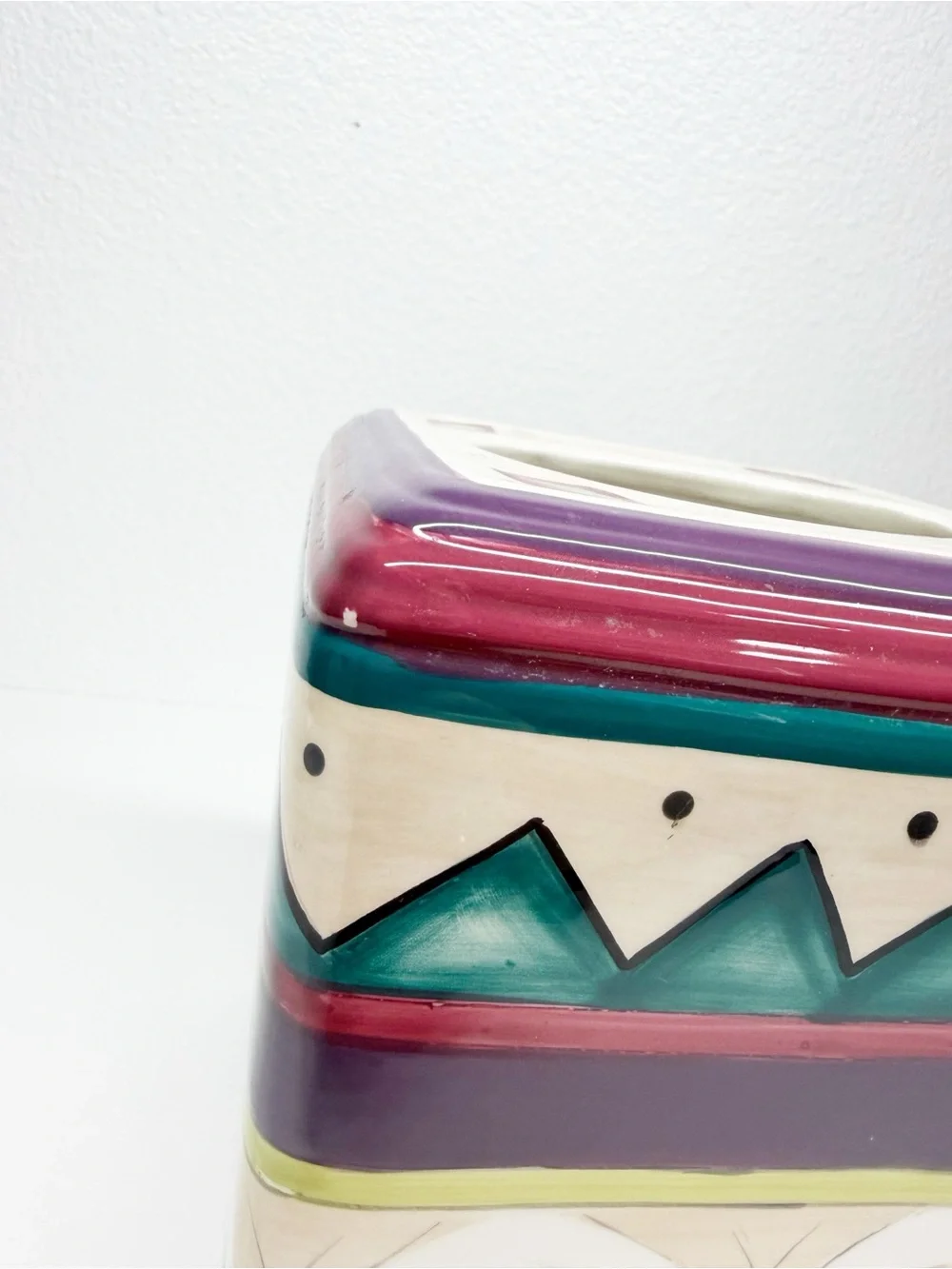 Vintage 90s Wasmutta Floral Geometric Ceramic Tissue Box Cover